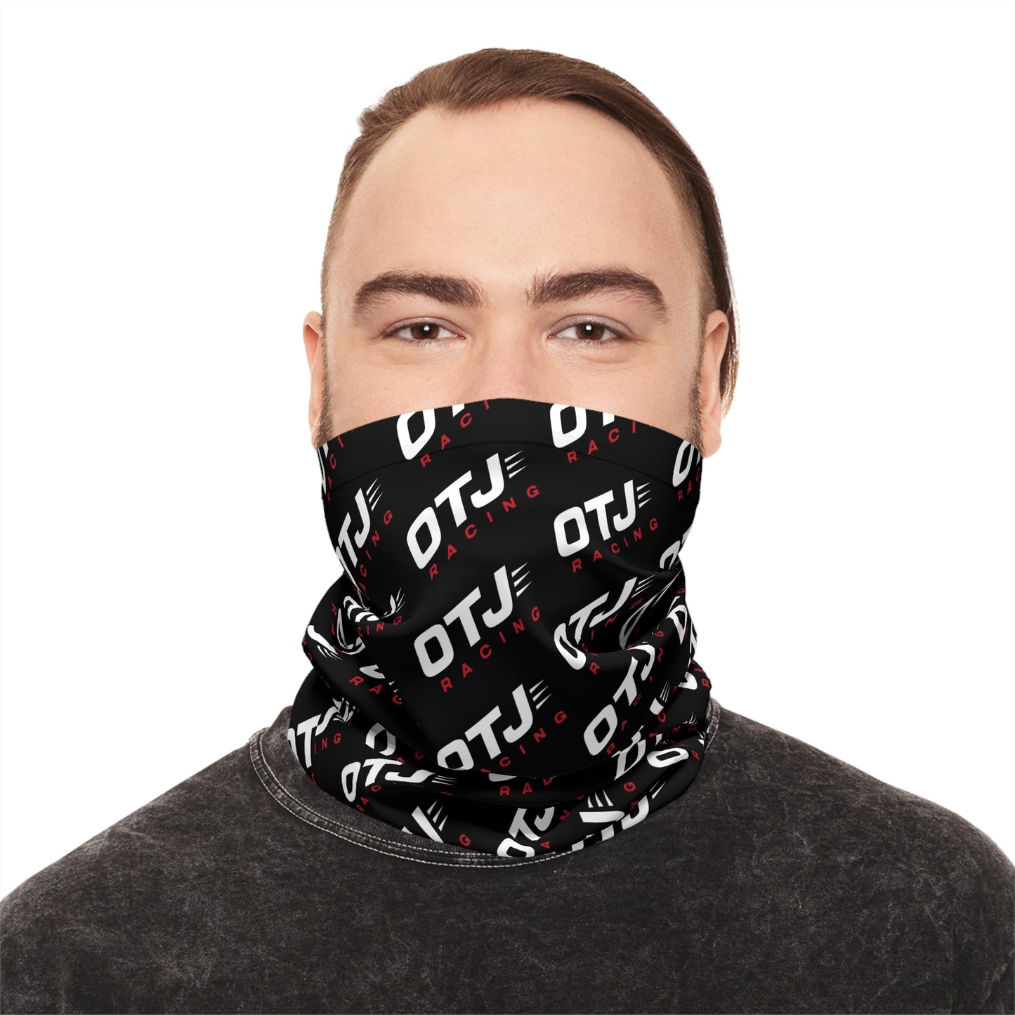 OTJ Racing Lightweight Neck Gaiter — Black Logo Face Mask & Headband