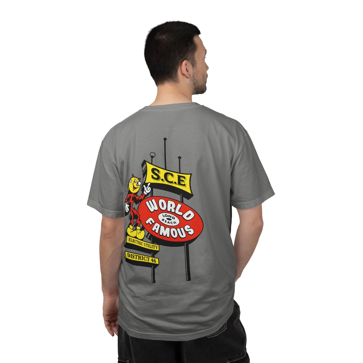 Graphic T-Shirt — 'World Famous' Retro Sign Back Print with LB Chest Logo "UTILITY"