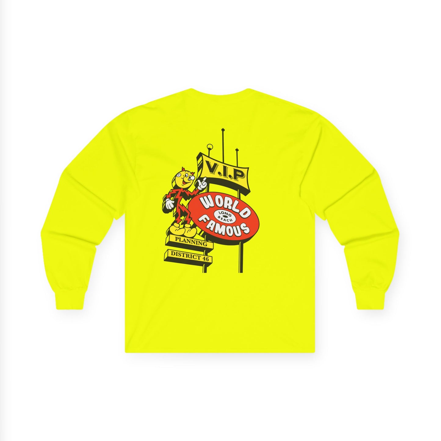Long Sleeve Tee - 'V.I.P. World Famous' Retro Mascot Pocket Graphic