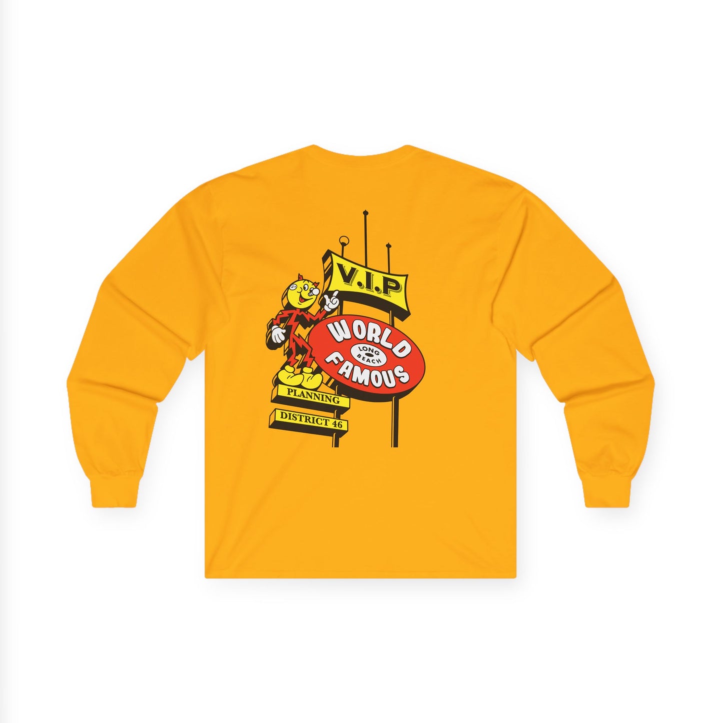 Long Sleeve Tee - 'V.I.P. World Famous' Retro Mascot Pocket Graphic