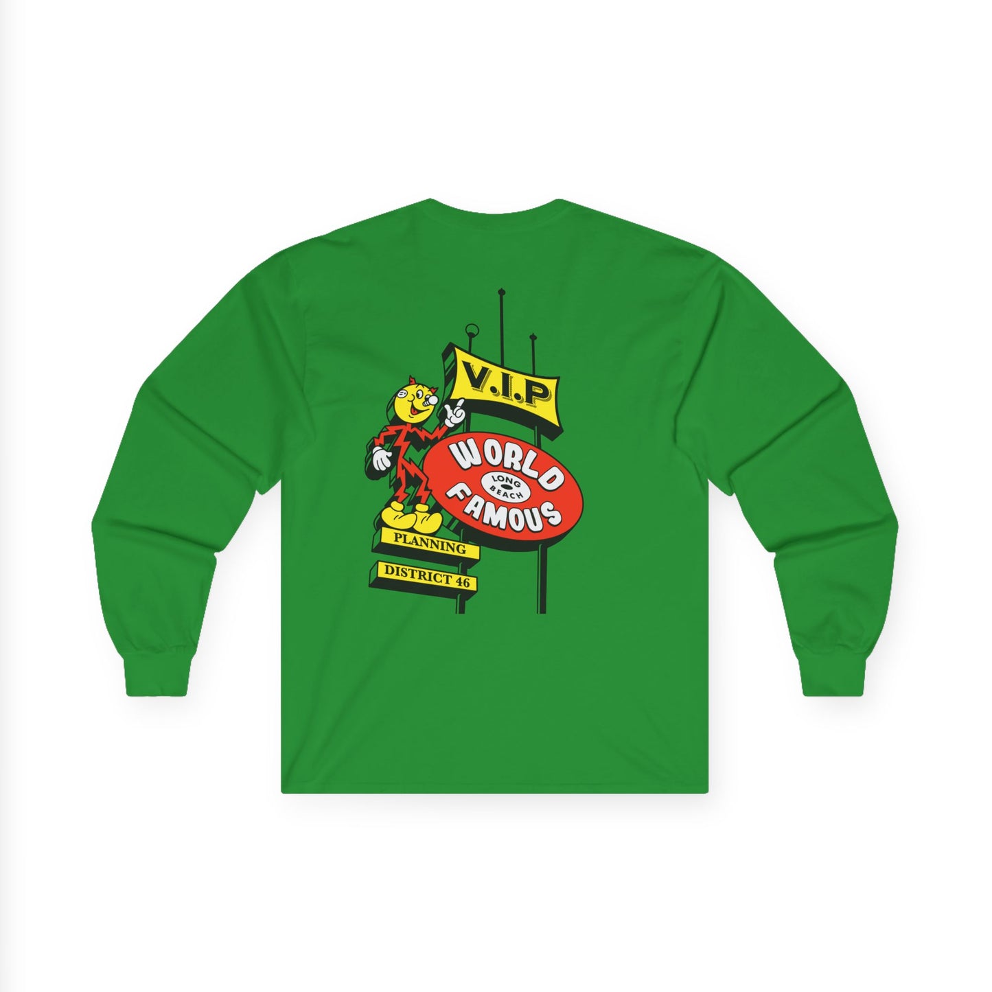 Long Sleeve Tee - 'V.I.P. World Famous' Retro Mascot Pocket Graphic
